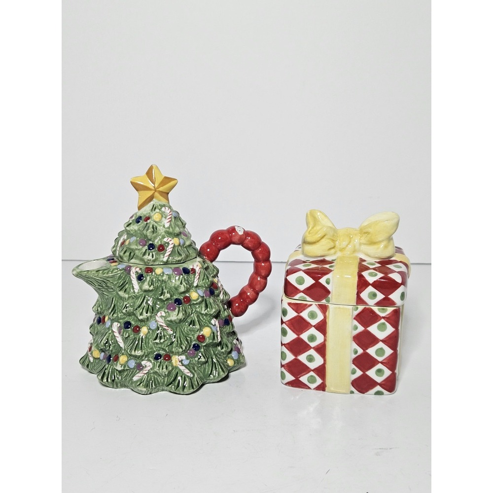 Christopher Radko Traditions Christmas Tree Creamer Gift Box Sugar Bowl Set
